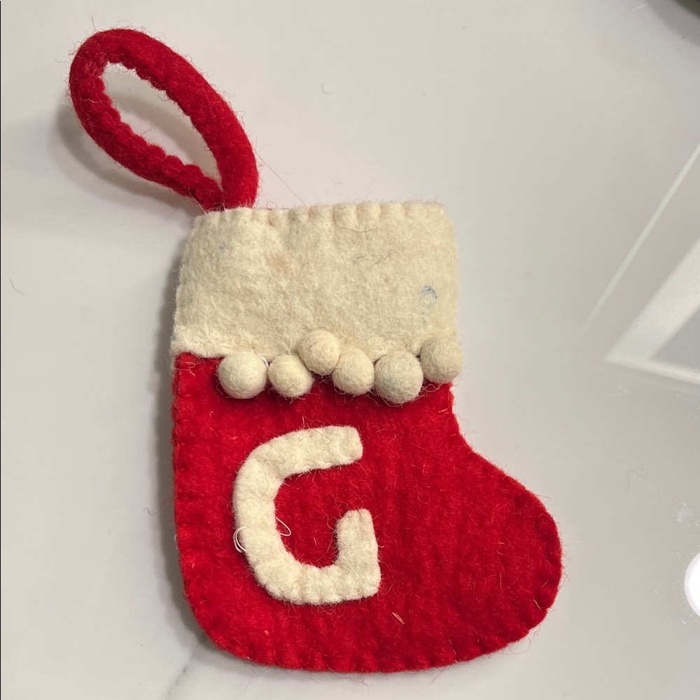 Red and Cream Kids Stocking Ornament